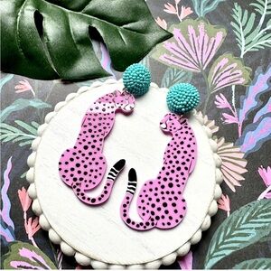 Pink Leopard Acrylic Bead Earrings Large Cats
